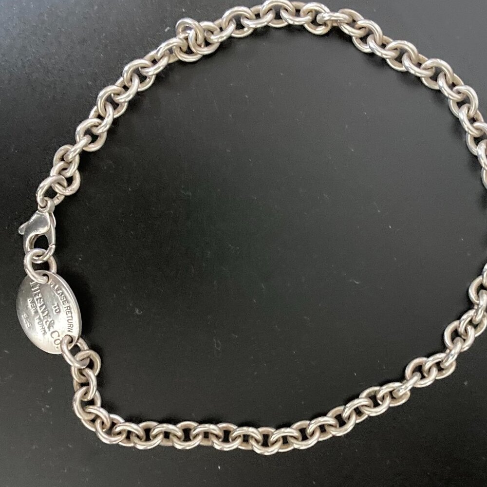 15" Please Return To Tiffany Oval Tag Choker Pendant Necklace in Sterling Silver